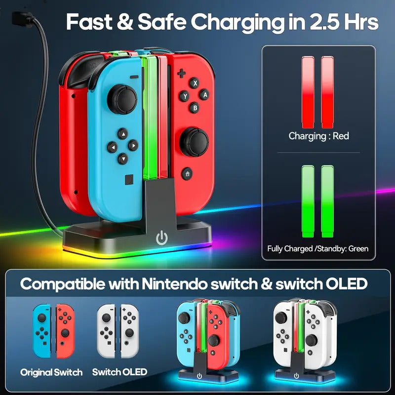 CARGADOR JOY-CON PARA NINTENDO SWITCH OLED RGB 4X ESTACIÓN