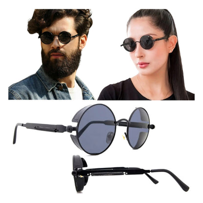 GAFAS SOL POLICARBONATO UV REDONDAS STEAMPUNK FASHION NEGRO REDONDO NEGRO