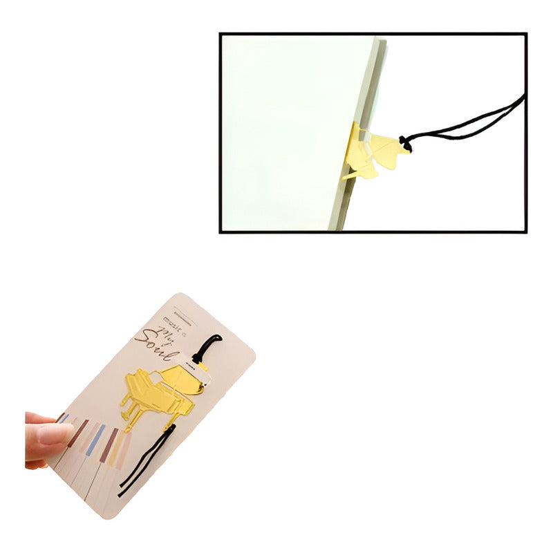 MARCA PÁGINAS PIANO MÚSICA LIBRO REVISTA AGENDA NOTAS PAPEL DORADO PIANO