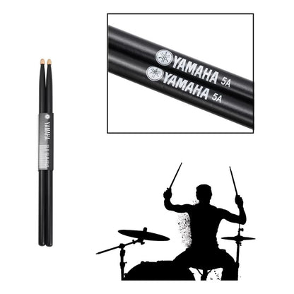 BAQUETAS 5A YAMAHA NEGRAS PUNTA MADERA BATERÍA PERCUSIÓN NEGRO 5A