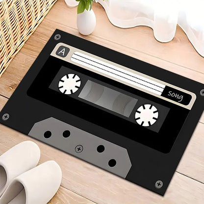 TAPETE HOGAR COCINA ENTRADA CASA DISEÑO CASSETTE SONG 40X60 60 CM 40 CM CASSETTE NEGRO