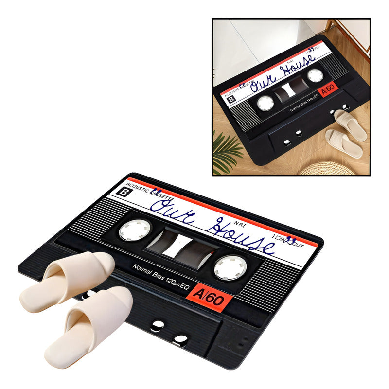 TAPETE HOGAR COCINA ENTRADA CASA DISEÑO CASSETTE MUSIC 40X60 60 CM 40 CM CASSETTE NEGRO