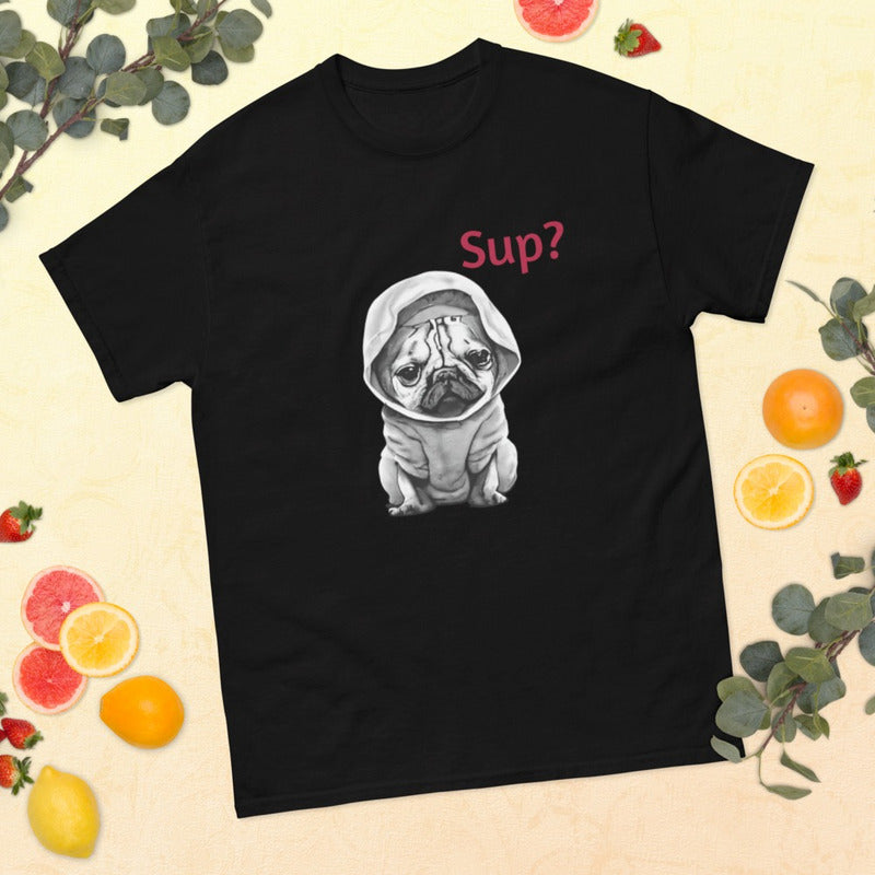 CAMISETA UNISEX NEGRA PUG SUP? IMPORTADA NEGRO PUG HODDIE - SUP L LISA