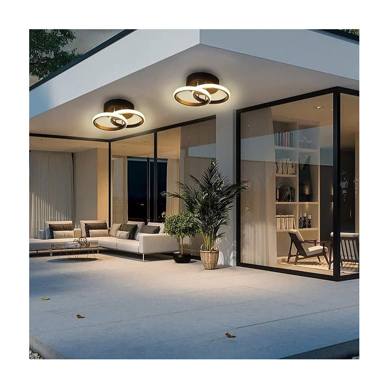 LAMPARA TECHO LUZ LED TIPO DOBLE ARO 25W MARCO NEGRO SALA 110/220V NEGRO