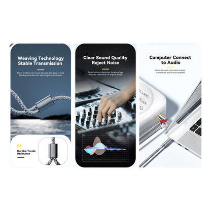 CABLE 2RCA 90° AUDIO JACK 3.5MM 3MTS ESSAGER FUNDA TRENZADA