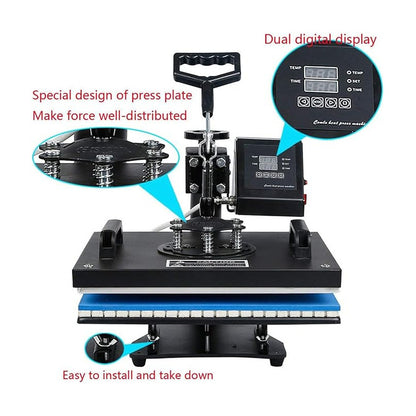 KIT MÁQUINA SUBLIMACIÓN TERMOFIJADORA PRENSA CALOR ESTAMPAR AZUL ACERO 110V