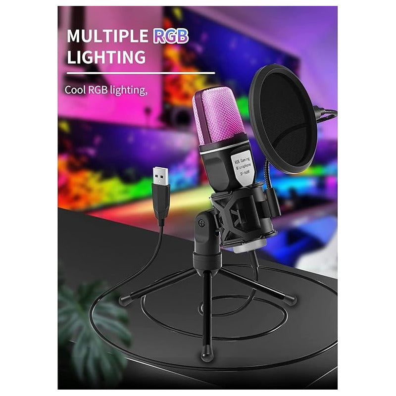 MICROFONO USB LED RGB CARDIOIDE CONDENSADOR YANMAI SF-666R NEGRO