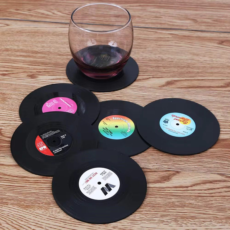 6X SET POSAVASOS RETRO VINILO TOCADISCOS LP MUSICA VINILO SET NEGRO