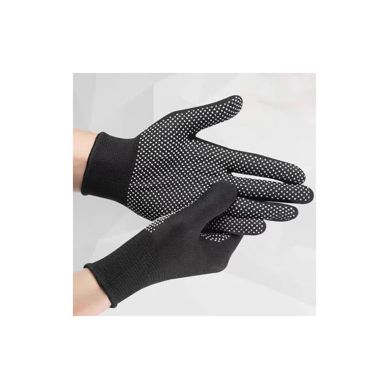 GUANTES NYLON PUNTOS PVC ANTIDESLIZANTES NEGROS TRABAJO NEGRO