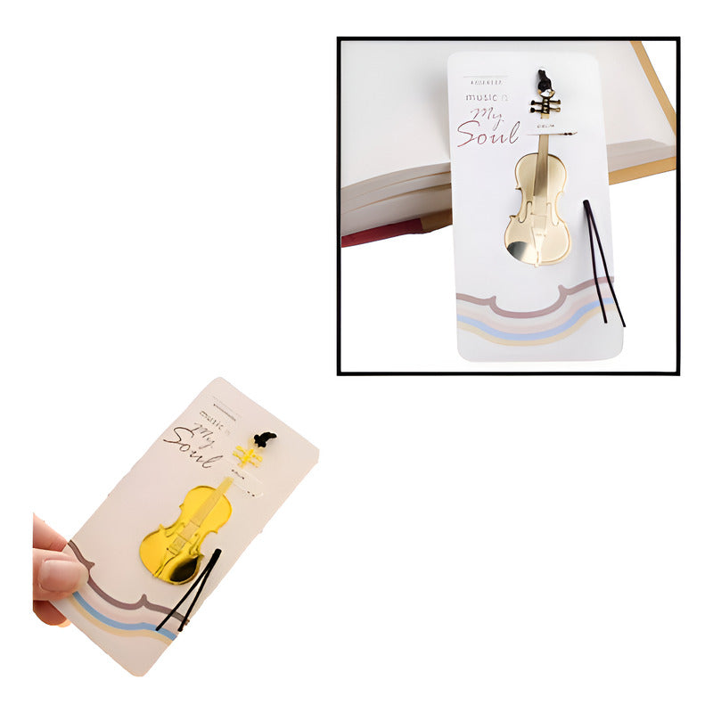MARCA PÁGINAS VIOLIN REVISTA MÚSICA LIBRO AGENDA NOTAS PAPEL DORADO VIOLIN