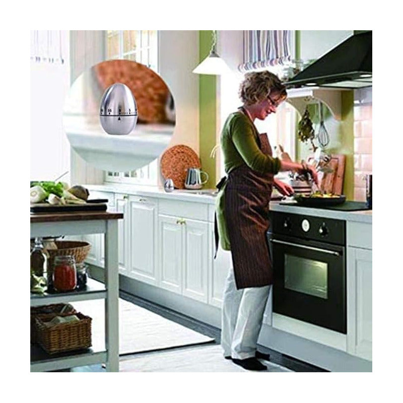 TEMPORIZADOR COCINA DISEÑO HUEVO ACERO INOXIDABLE MECÁNICO PLATEADO TIPO HUEVO