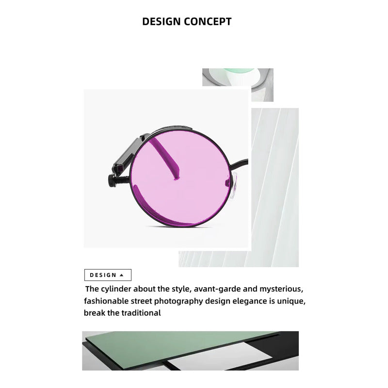 GAFAS SOL POLICARBONATO UV REDONDAS ROSA STEAMPUNK FASHION REDONDO ROSA CLARO NEGRO NEGRO