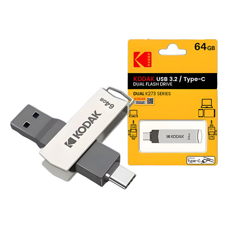 MEMORIA DUAL KODAK 64GB ALTA VELOCIDAD 3.2 OTG TIPO C METAL PLATEADO METALICA