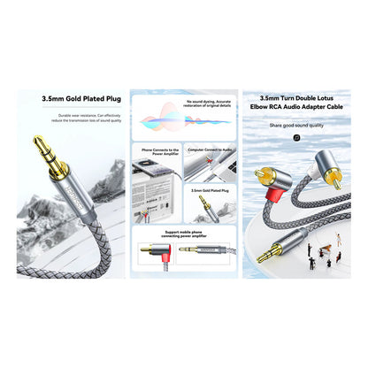 CABLE 2RCA 90° AUDIO JACK 3.5MM 3MTS ESSAGER FUNDA TRENZADA