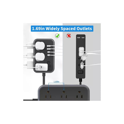 MULTITOMA 6 SALIDAS 2 USB 2 TIPO C NEGRO SWITCH ENCENDIDO NEGRO 110V