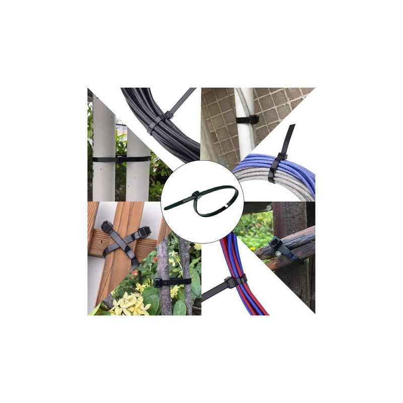 10X AMARRES NYLON ABRAZADERA PLÁSTICA SUJETACABLES 15CMS NEGRO