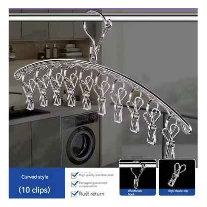 GANCHO ROPA INTERIOR MEDIAS METALICO ARCO 10 CLIPS DURABLE PLATEADO