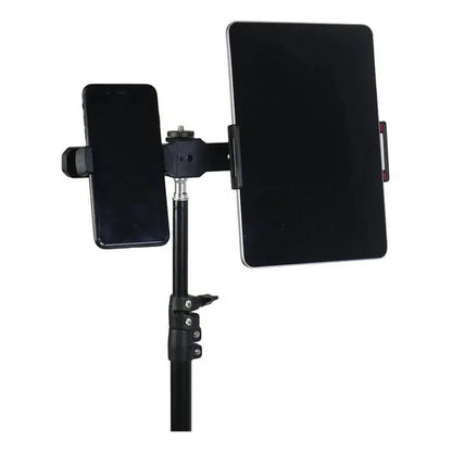 BASE SOPORTE UNIVERSAL DOBLE TABLET CELULAR ROSCA 1/4 TRIPOD NEGRO