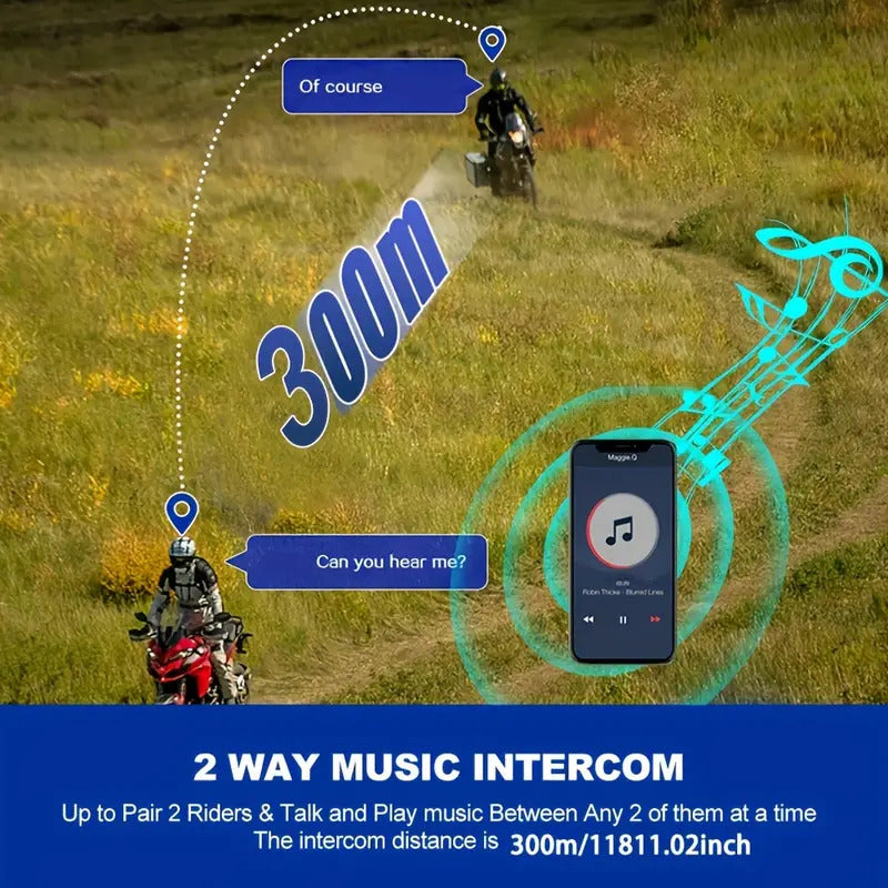 INTERCOM CASCO MOTOCICLETA BLUETOOTH DUAL RECARGABLE