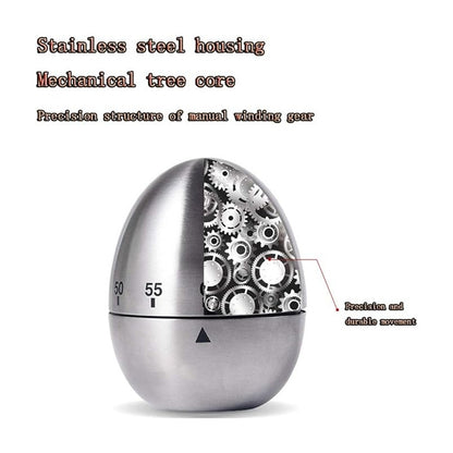 TEMPORIZADOR COCINA DISEÑO HUEVO ACERO INOXIDABLE MECÁNICO PLATEADO TIPO HUEVO