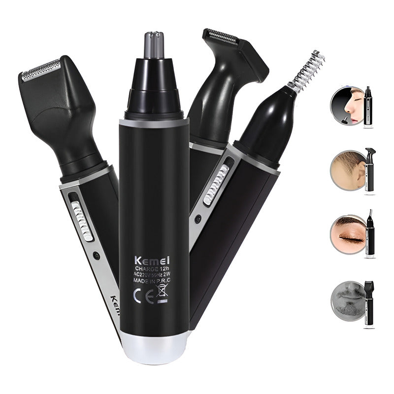 MÁQUINA AFEITAR 4 EN 1 RECARGABLE USB VELLO NASAL AURICULAR NEGRO/PLATEADO 5V