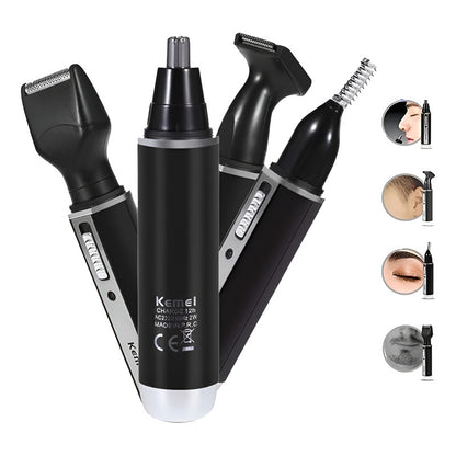 MÁQUINA AFEITAR 4 EN 1 RECARGABLE USB VELLO NASAL AURICULAR NEGRO/PLATEADO 5V