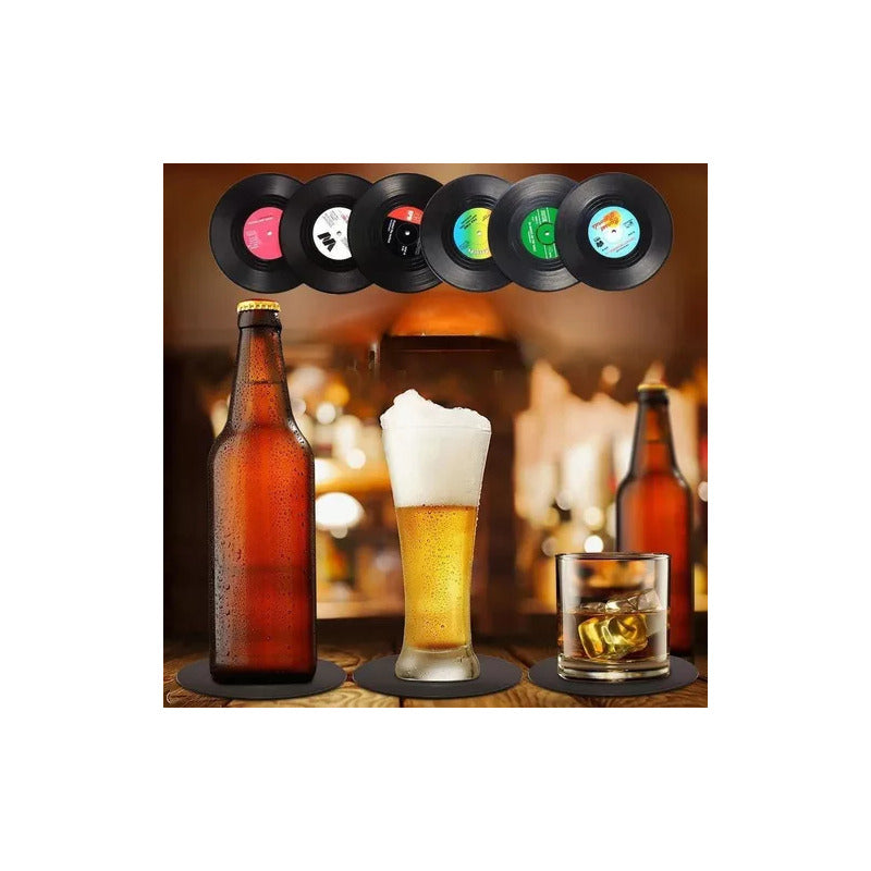 6X SET POSAVASOS RETRO VINILO TOCADISCOS LP MUSICA VINILO SET NEGRO