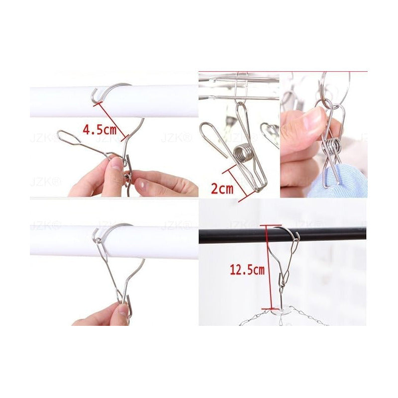 GANCHO ROPA INTERIOR MEDIAS METALICO REDONDO 20 CLIPS FUERTE PLATEADO