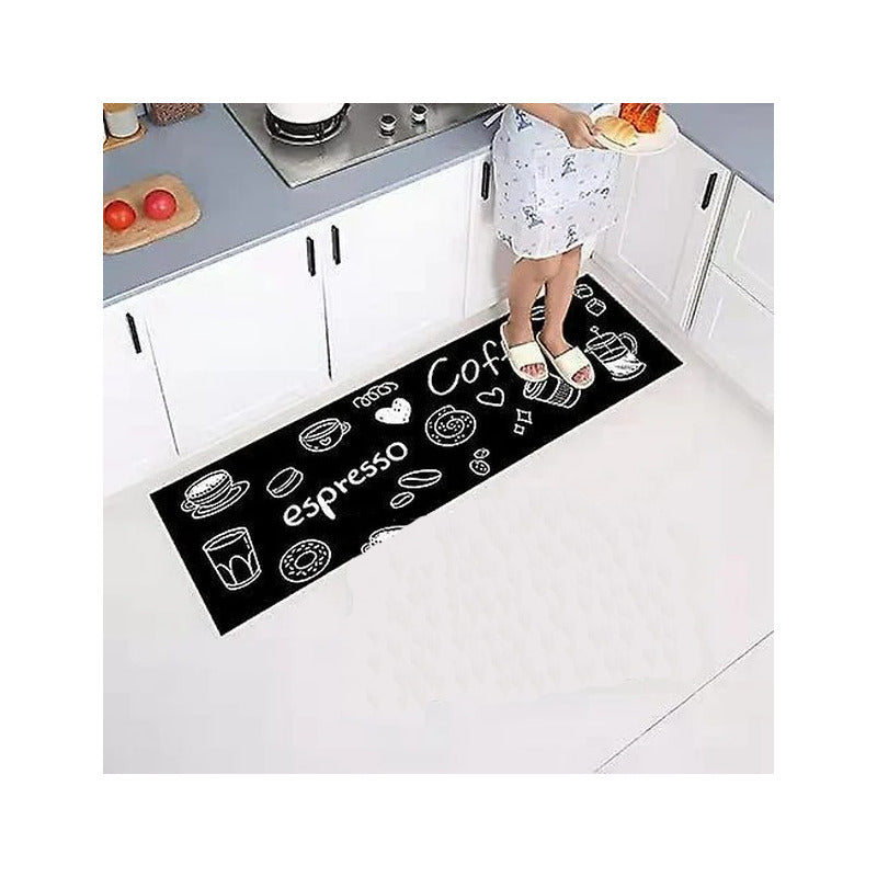 TAPETE COCINA CAFETERIA RESTAURANTE ESPRESSO COFFEE 120X40CM 1.2 M 40 CM MODERNO NEGRO