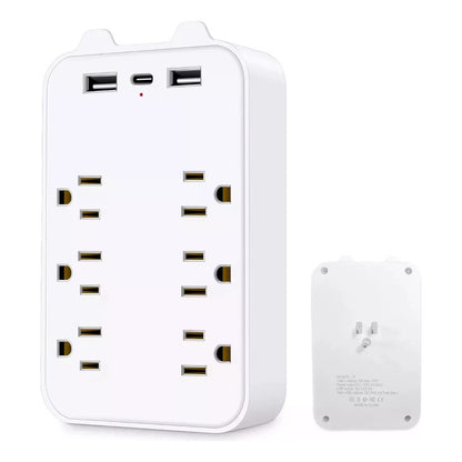 MULTITOMA 8 SALIDAS 4 USB 2 TIPO C NEGRO SWITCH ENCENDIDO BLANCO 110V