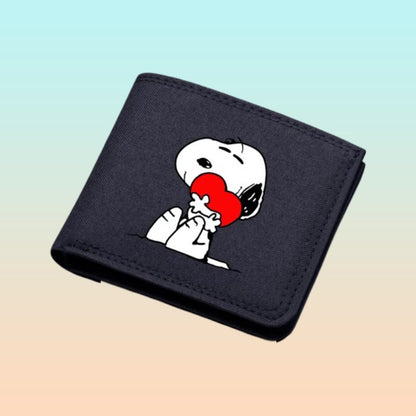 BILLETERA LONA NEGRA SNOOPY CORAZÓN TARJETERO MONEDERO NEGRO LISO