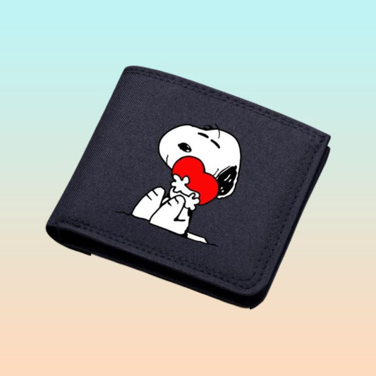BILLETERA LONA NEGRA SNOOPY CORAZÓN TARJETERO MONEDERO NEGRO LISO