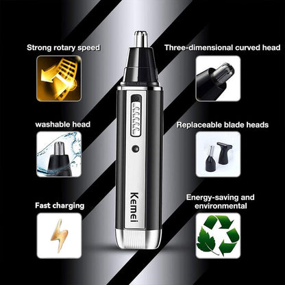 MÁQUINA AFEITAR 4 EN 1 RECARGABLE USB VELLO NASAL AURICULAR NEGRO/PLATEADO 5V