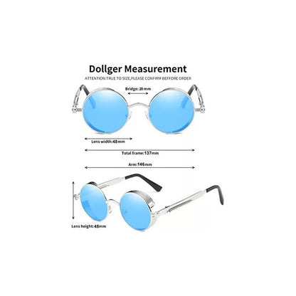 GAFAS SOL POLICARBONATO UV REDONDAS STEAMPUNK FASHION AZUL REDONDO AZUL ACERO PLATEADO PLATEADO