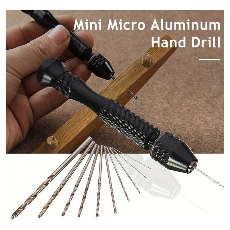 MINI TALADRO MANUAL 8 BROCAS MADERA MARQUETERÍA PLÁSTICO