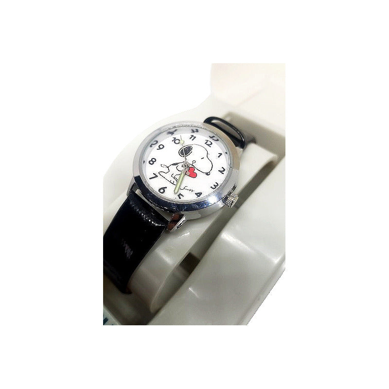 RELOJ SNOOPY LUJO CORREA CUERO MANECILLAS LUMINOSAS MUJER NEGRO CROMADO BLANCO