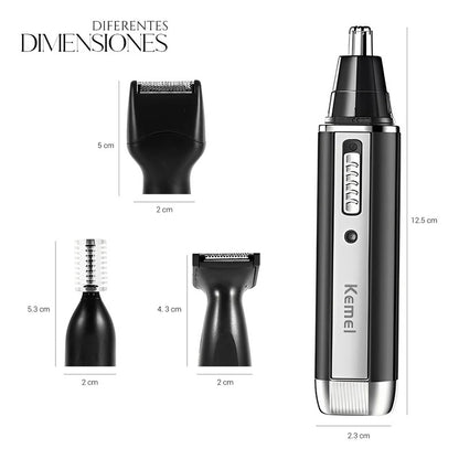 MÁQUINA AFEITAR 4 EN 1 RECARGABLE USB VELLO NASAL AURICULAR NEGRO/PLATEADO 5V