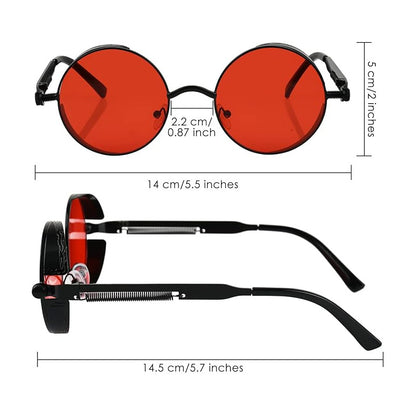 GAFAS SOL POLICARBONATO UV REDONDAS STEAMPUNK FASHION ROJO REDONDO ROJO NEGRO NEGRO