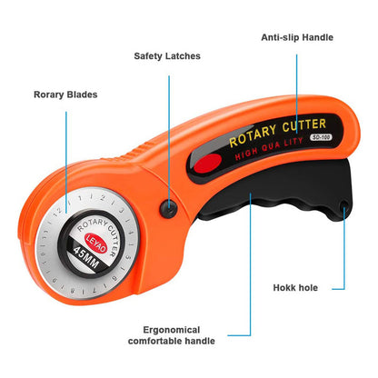 CORTADOR ROTATIVO 45MM SASTRERÍA COSTURA TELA ROPA BRICOLAJE NARANJA N/A