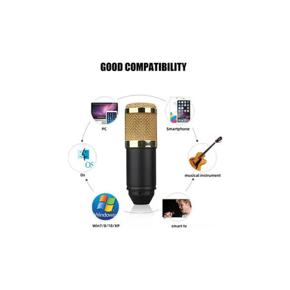 MICRÓFONO CONDENSADOR CAPACITIVO DORADO PRO 3.5MM NEGRO