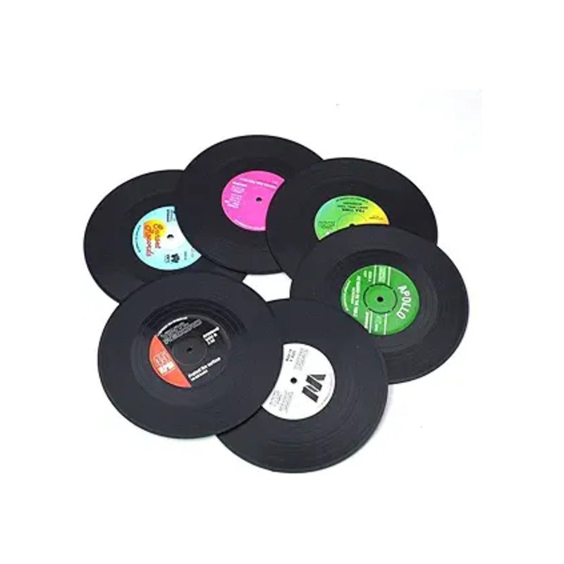 6X SET POSAVASOS RETRO VINILO TOCADISCOS LP MUSICA VINILO SET NEGRO