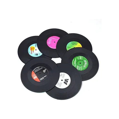 6X SET POSAVASOS RETRO VINILO TOCADISCOS LP MUSICA VINILO SET NEGRO