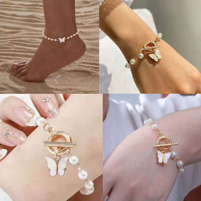 SET 2 PIEZAS RELOJ MUJER LUJO PULSERA MARIPOSA ROSA BLANCO ROSA CHICLE DORADO OSCURO NEGRO