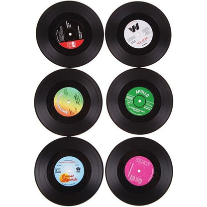 6X SET POSAVASOS RETRO VINILO TOCADISCOS LP MUSICA VINILO SET NEGRO