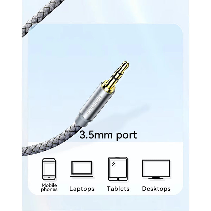 CABLE 2RCA 90° AUDIO JACK 3.5MM 3MTS ESSAGER FUNDA TRENZADA