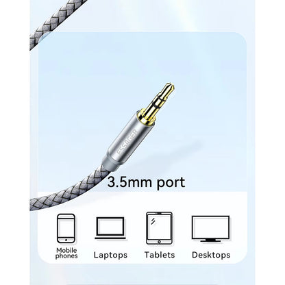 CABLE 2RCA 90° AUDIO JACK 3.5MM 3MTS ESSAGER FUNDA TRENZADA