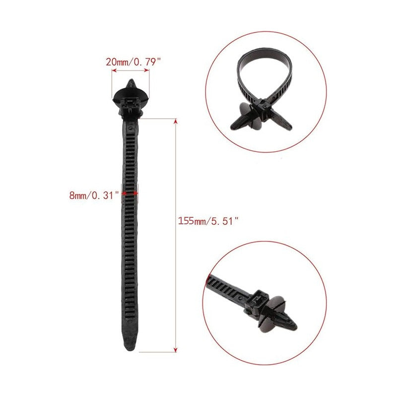 5X PIN CLIP PLÁSTICO REMACHE ABRAZADERA AJUSTE CARRO CABLES NEGRO