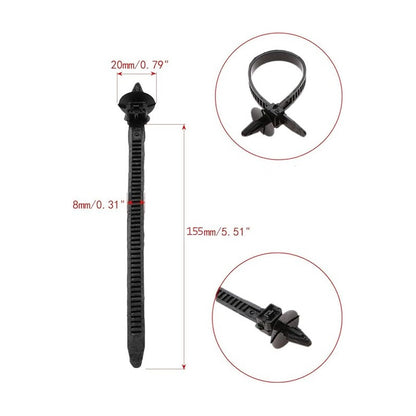 5X PIN CLIP PLÁSTICO REMACHE ABRAZADERA AJUSTE CARRO CABLES NEGRO