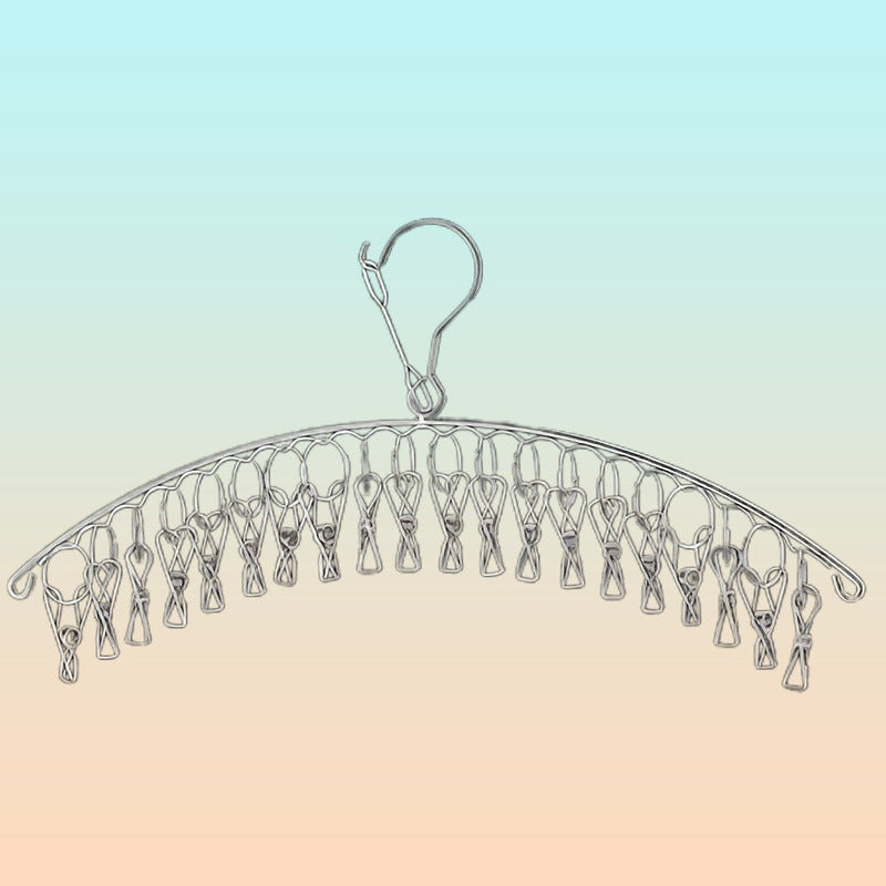 GANCHO ROPA INTERIOR MEDIAS METALICO ARCO 20 CLIPS DURABLE PLATEADO