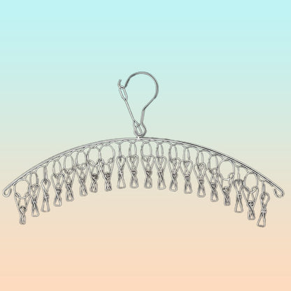 GANCHO ROPA INTERIOR MEDIAS METALICO ARCO 20 CLIPS DURABLE PLATEADO